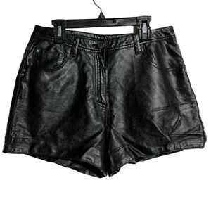 Material Girl faux leather black hi-waist hi-rise shorts woman size 7